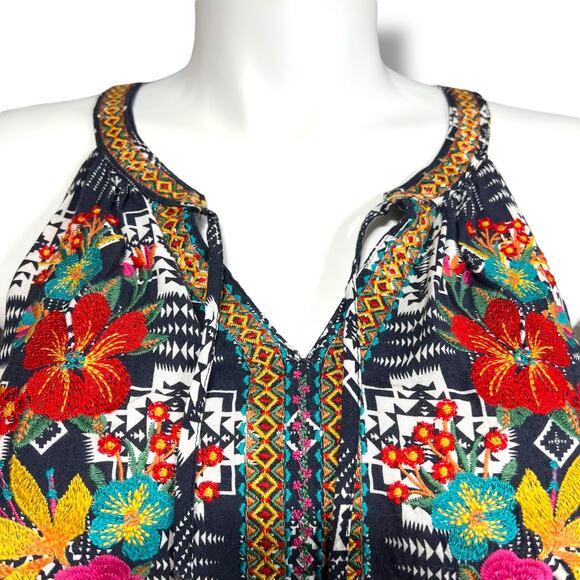 Savanna Jane Womens Tank Top Shirt Geo Print Embroidered Floral Print 1X - Picture 2 of 12
